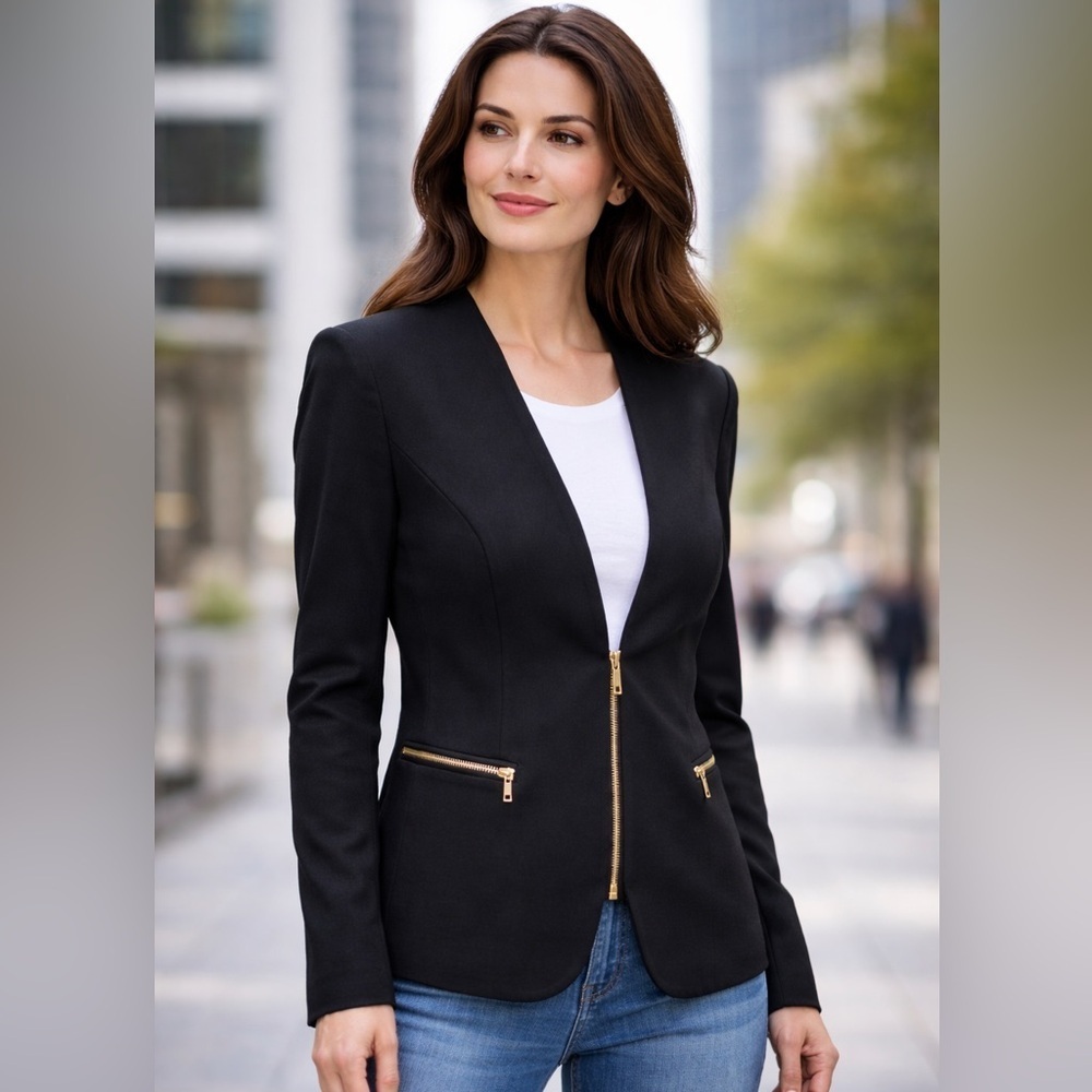 Zara Black Zip Front Blazer XS Tailored Minimalist Work Office Jacket